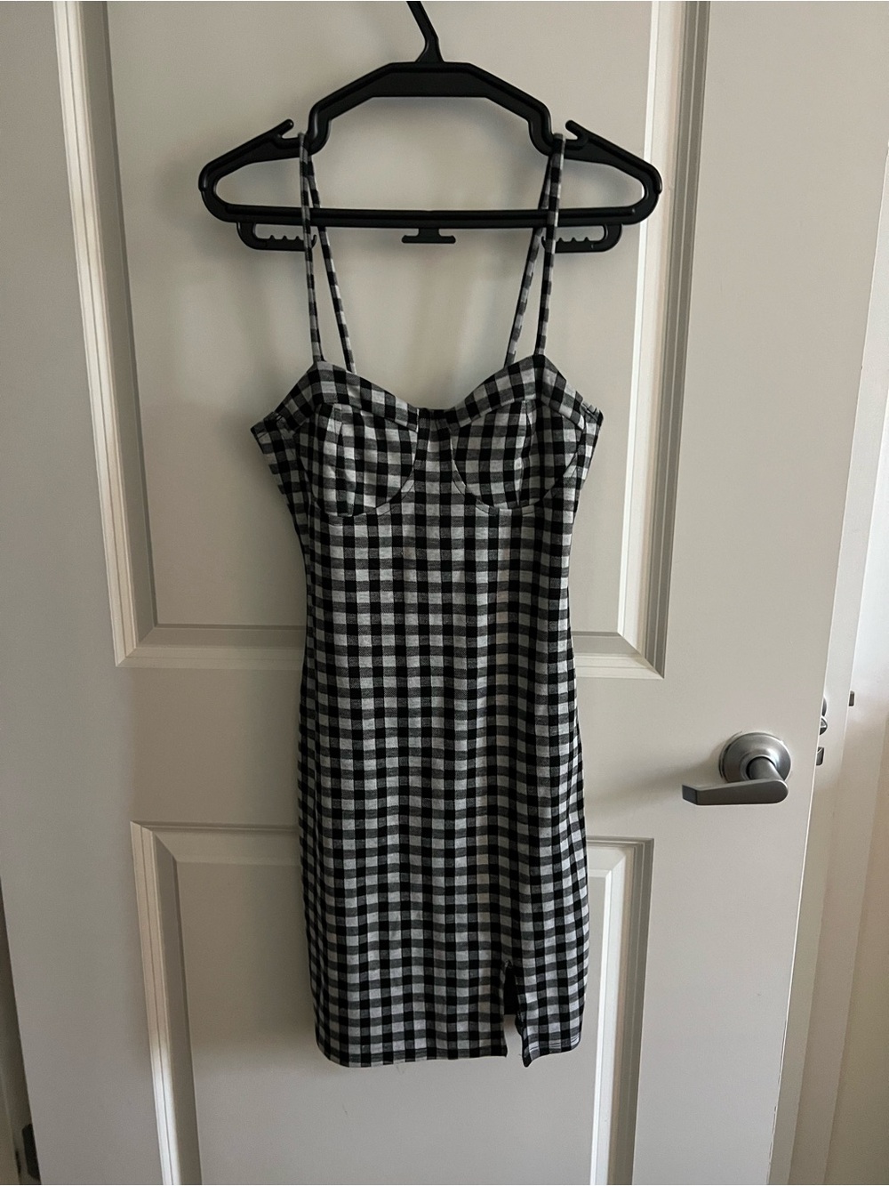 Black & White Gingham Spaghetti-Strap Mini Dress